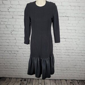 VTG Robert Courtney Black Long Sleeve Ruched Lined Back Zip Midi Dress Size XS